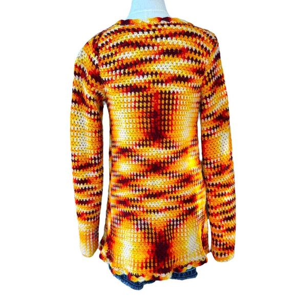 Vintage Handmade Crochet Cardigan Sweater 70s Retro Boho Grannycore Fall Knit - Picture 3 of 8